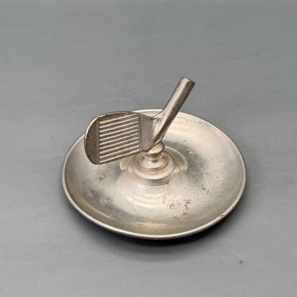 Vintage Woodbury Pewterers Pewter Golf Club Ring Trinket Ashtray
